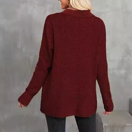 Waffle knit button pullover for women Lune London
