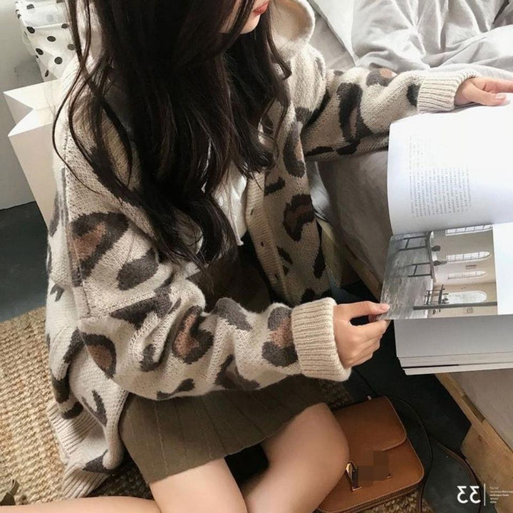 Cardigan long en poils longs pour femmes avec motif léopard Chic & Stil