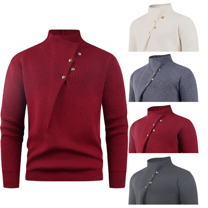 Men's knit sweater with asymmetrical collar and decorative wooden buttons Lune London