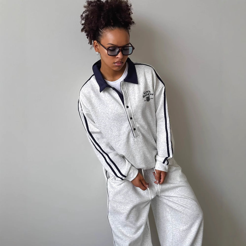 Women’s sporty leisure set with a trendy collar and wide legs Lune London