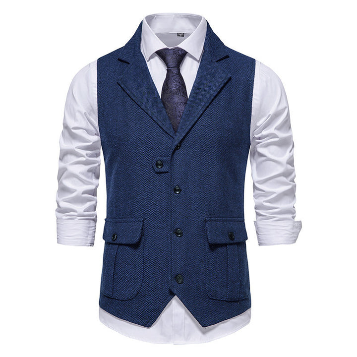 Men's suit vest with a modern herringbone design with practical pockets Lune London