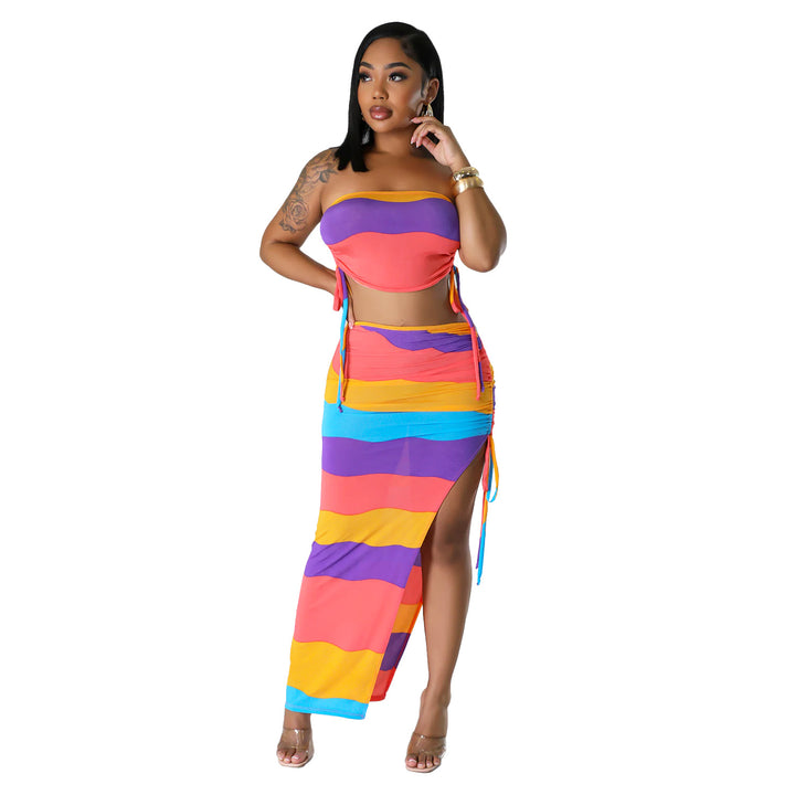 Women Colorful Chic Two-Piece Maxi Dress Set