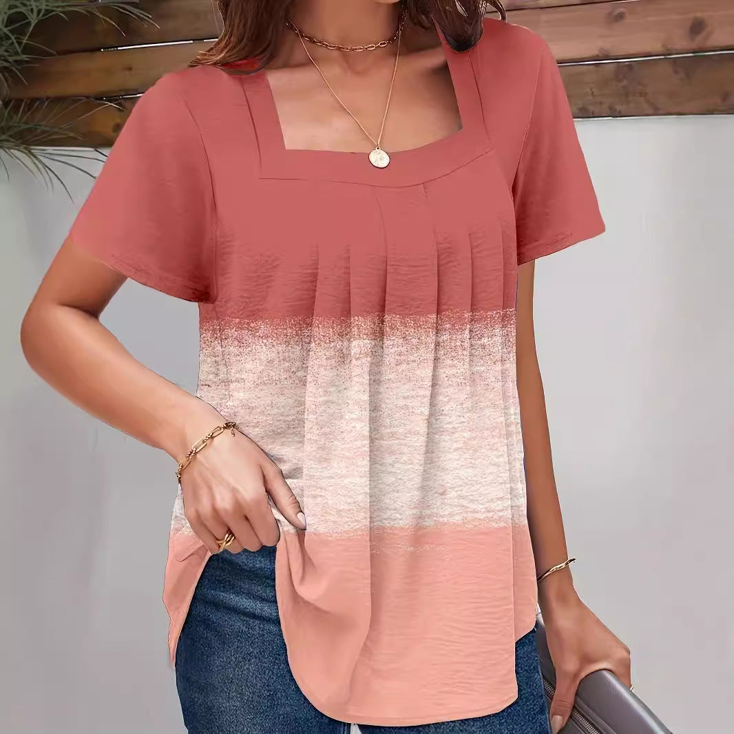 Women Short Sleeve Square Neck Top with Ruffles Lune London