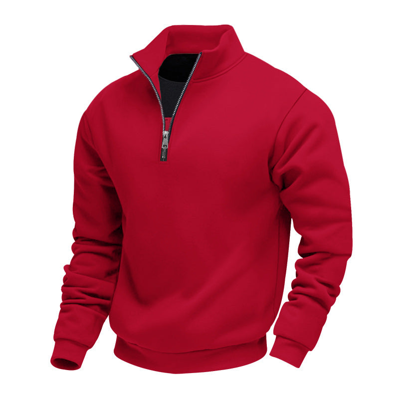 Men's Lightweight Fleece Pullover with Stand-Up Collar and Half-Length Zipper Lune London