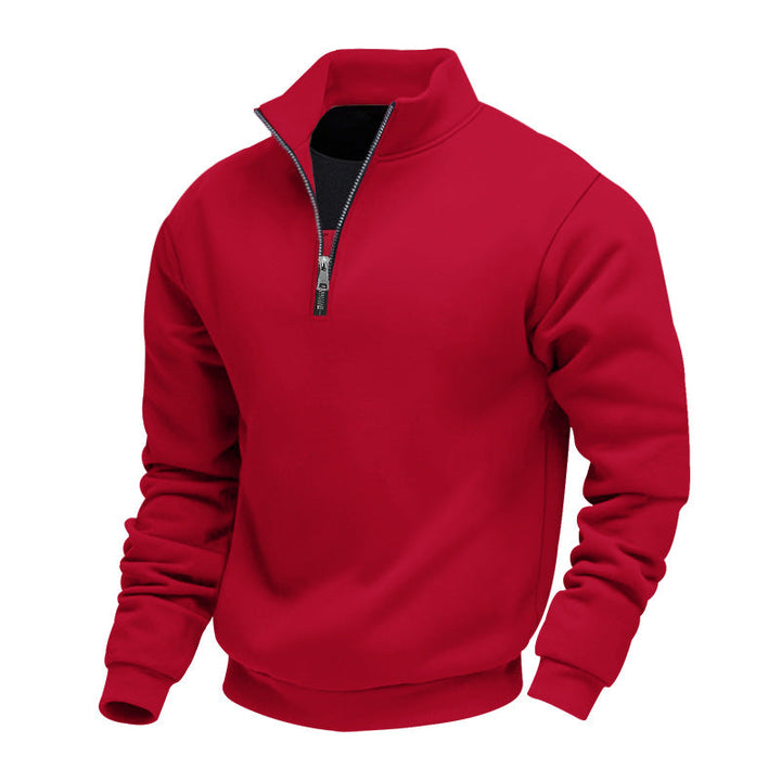 Men's Lightweight Fleece Pullover with Stand-Up Collar and Half-Length Zipper Lune London