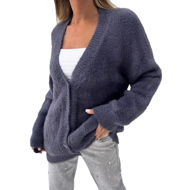Ladies Buttoned Fleece Cardigan with Relaxed Fit Lune London