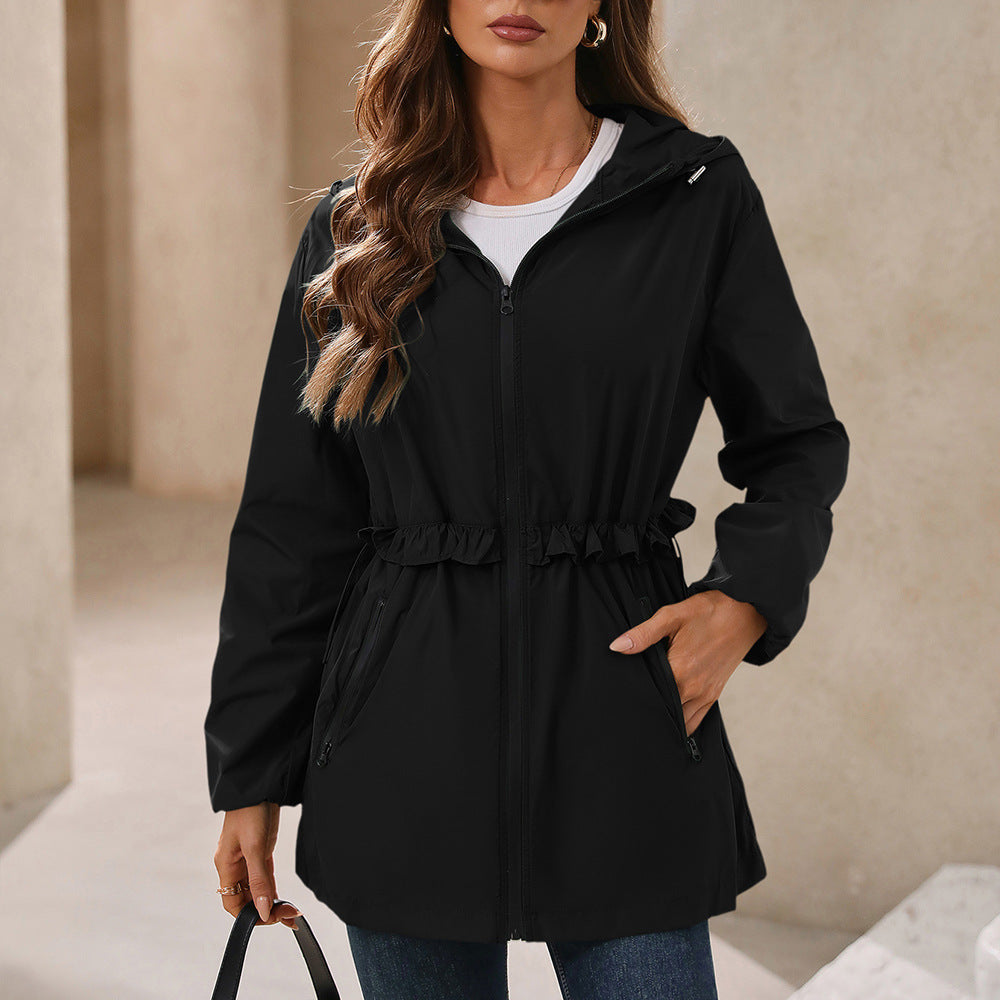 Lune London Women's Transition Jacket with Ruffled Hem and Side Pockets
