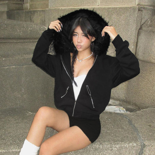 Warm sweatshirt jacket for women with removable faux fur collar Lune London