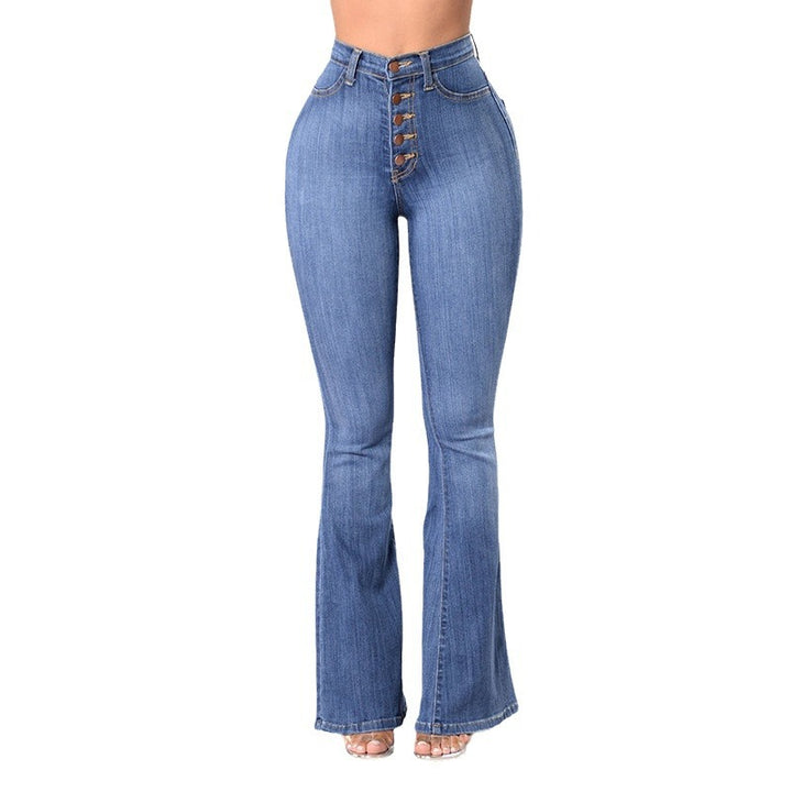 Jeans évasés taille haute pour femmes avec boutons décoratifs Chic & Stil