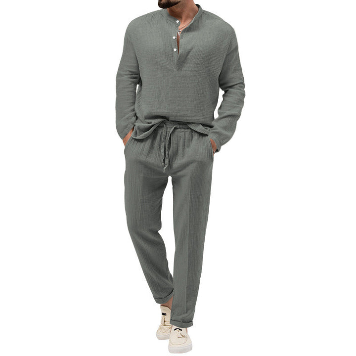 Men's Casual Lounge Set with Button Placket and Elastic Waistband Lune London