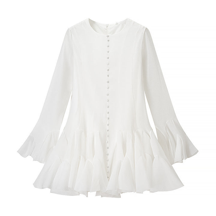 Robe à volants pour femmes avec manches longues et détail de bouton Chic & Stil