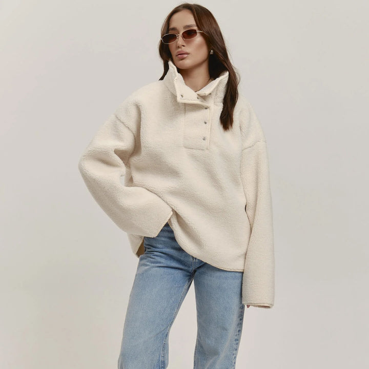 Ladies oversized pilou jacket with high collar and snap buttons Lune London
