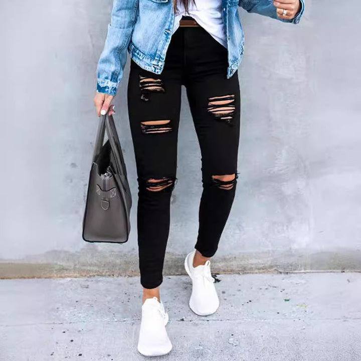 Ladies Skinny Jeans with Fashionable Rips Lune London