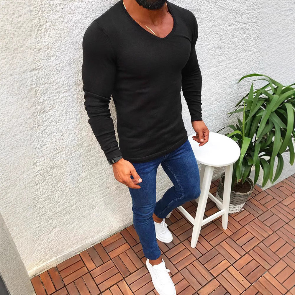 Men's fitted cotton t-shirt with V-neck Lune London
