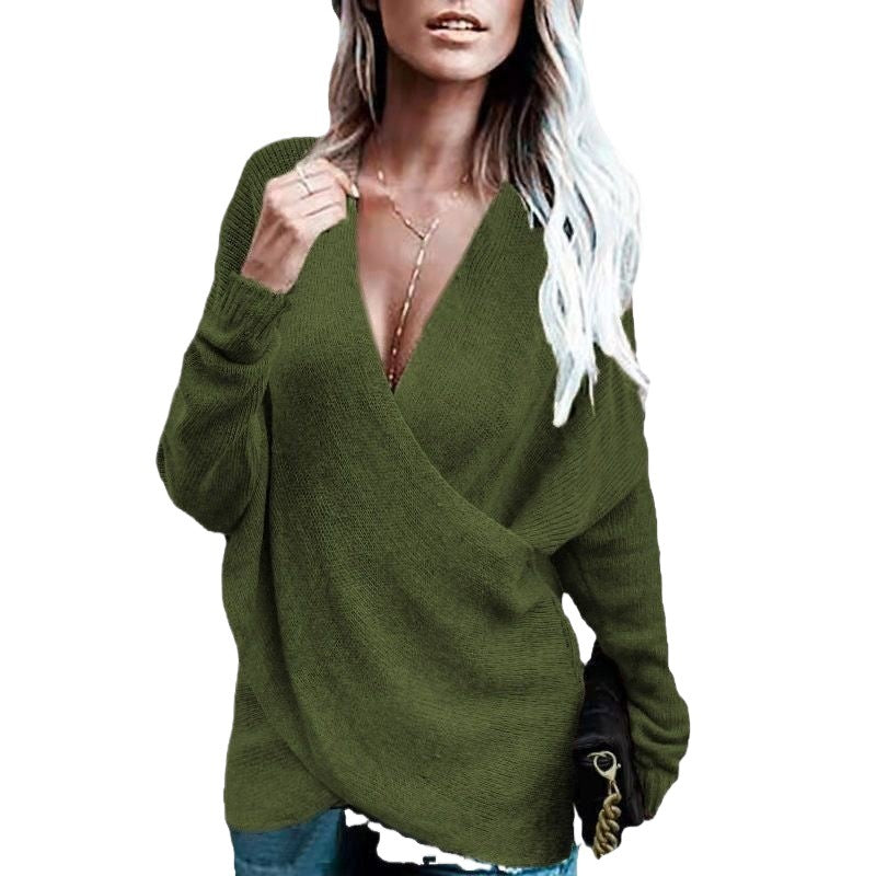 Ladies elegant wrap pullover with soft knit and deep V-neck Lune London