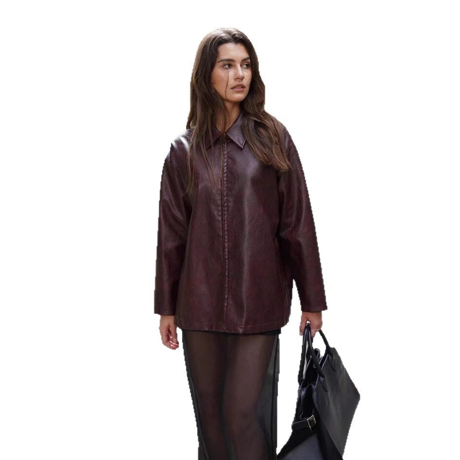 Casual faux leather jacket for women with structured design Lune London
