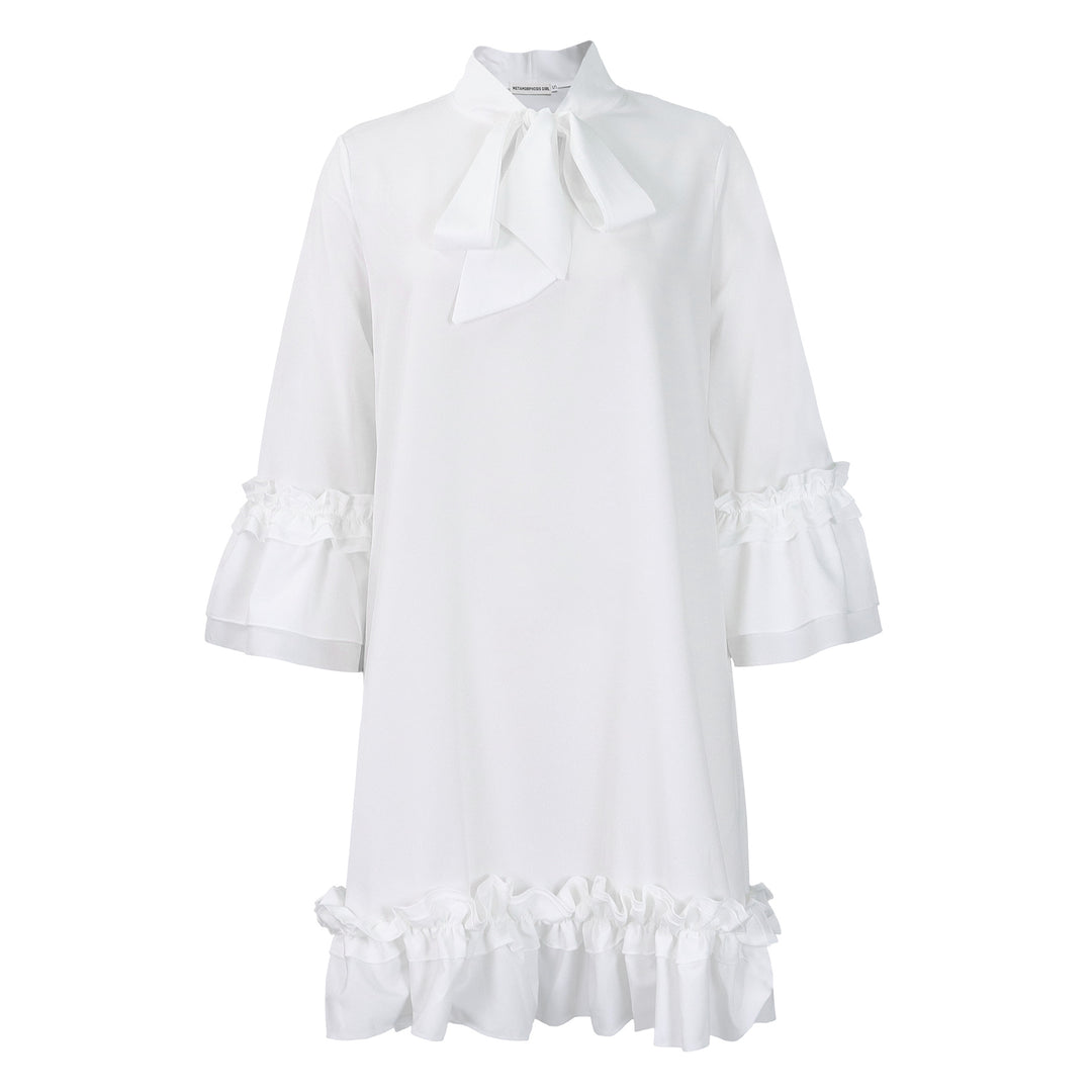 Lune London Women's Shirt Dress with Bow Accent and Ruffled Sleeves