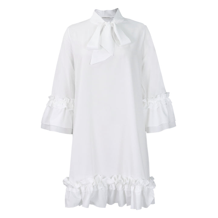 Lune London Women's Shirt Dress with Bow Accent and Ruffled Sleeves
