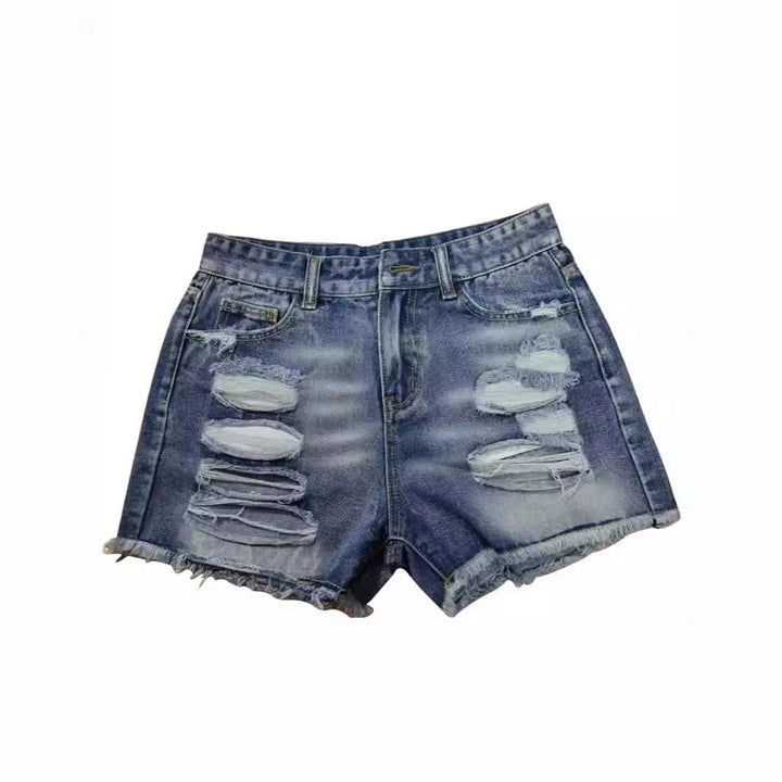 Women's Destroyed Denim Shorts in a Modern Look with Fringes Lune London