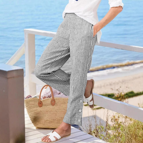 Long striped pants for women with button details and side pockets Lune London
