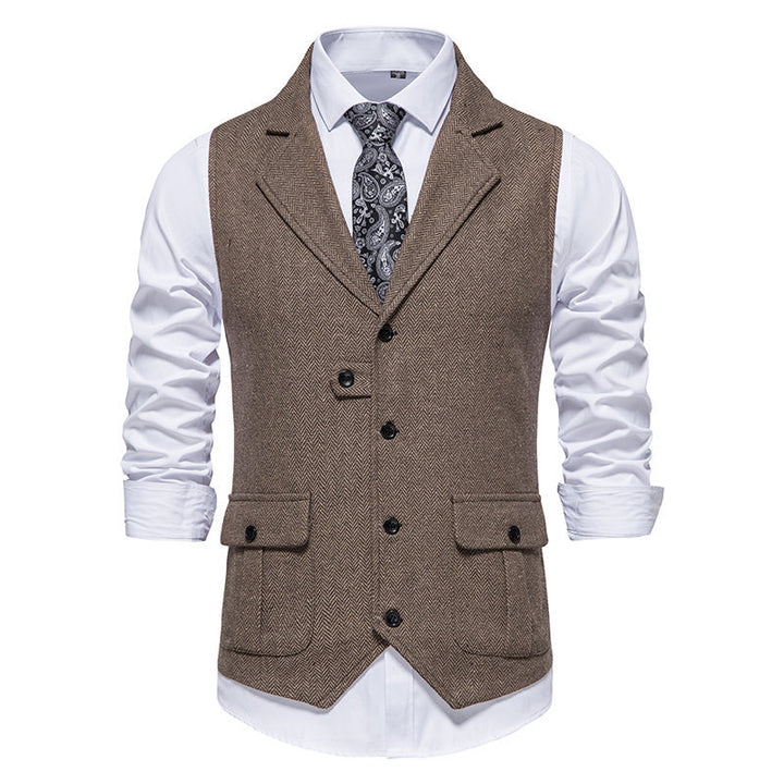 Men's suit vest with a modern herringbone design with practical pockets Lune London