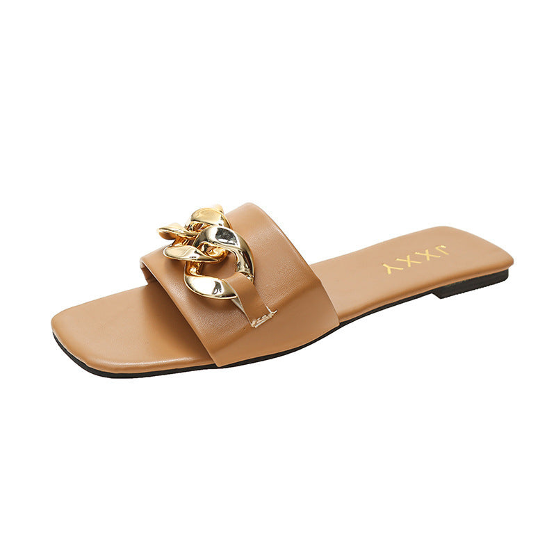 Women's Strappy Mules with Luxurious Chain Accent and Comfortable Footbed Lune London