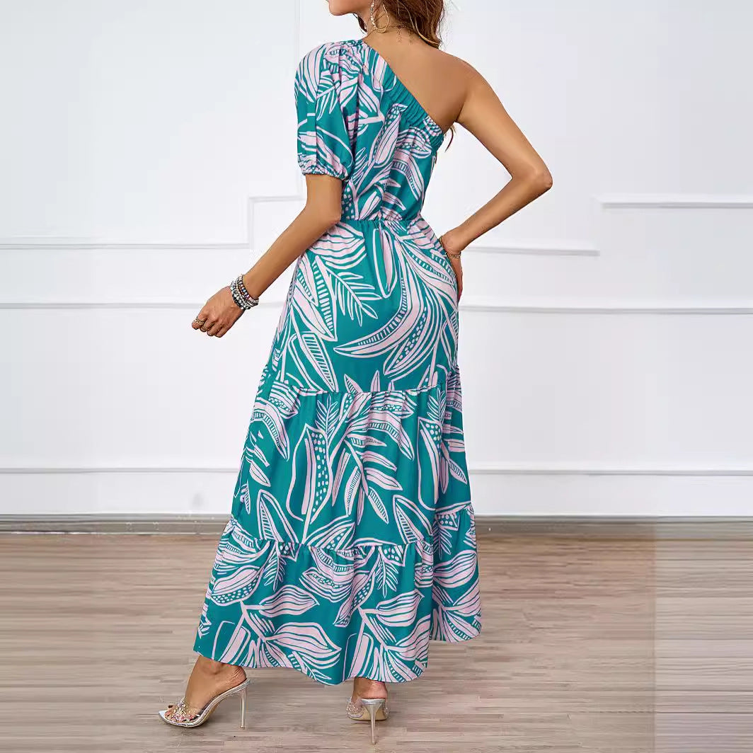 Summer maxi dress for women with asymmetric cut and floral pattern Chic & Stil