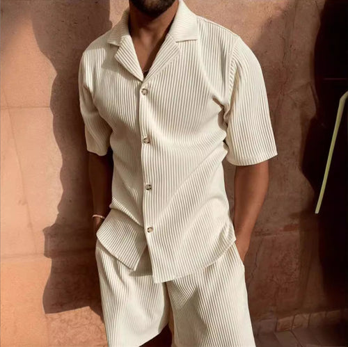 Men's short sleeve set in breathable ribbed fabric with a modern button placket Lune London