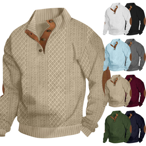 Knitted sweater for men with innovative high collar and modern leather applications Lune London