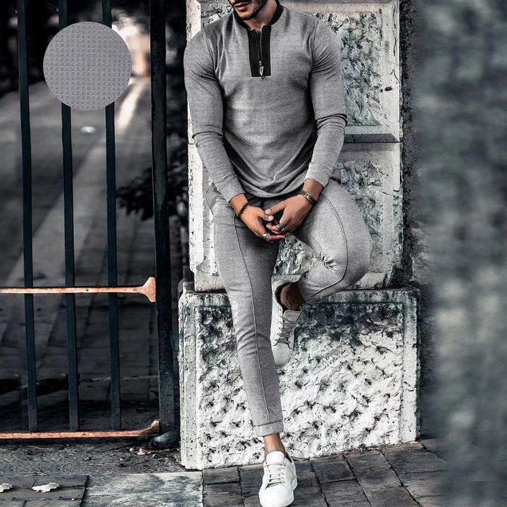 Men's Two-Piece Tracksuit with High Collar and Zipper Lune London