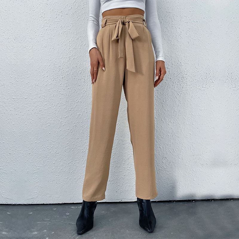 High-waisted custom pants for women with bow detail Lune London