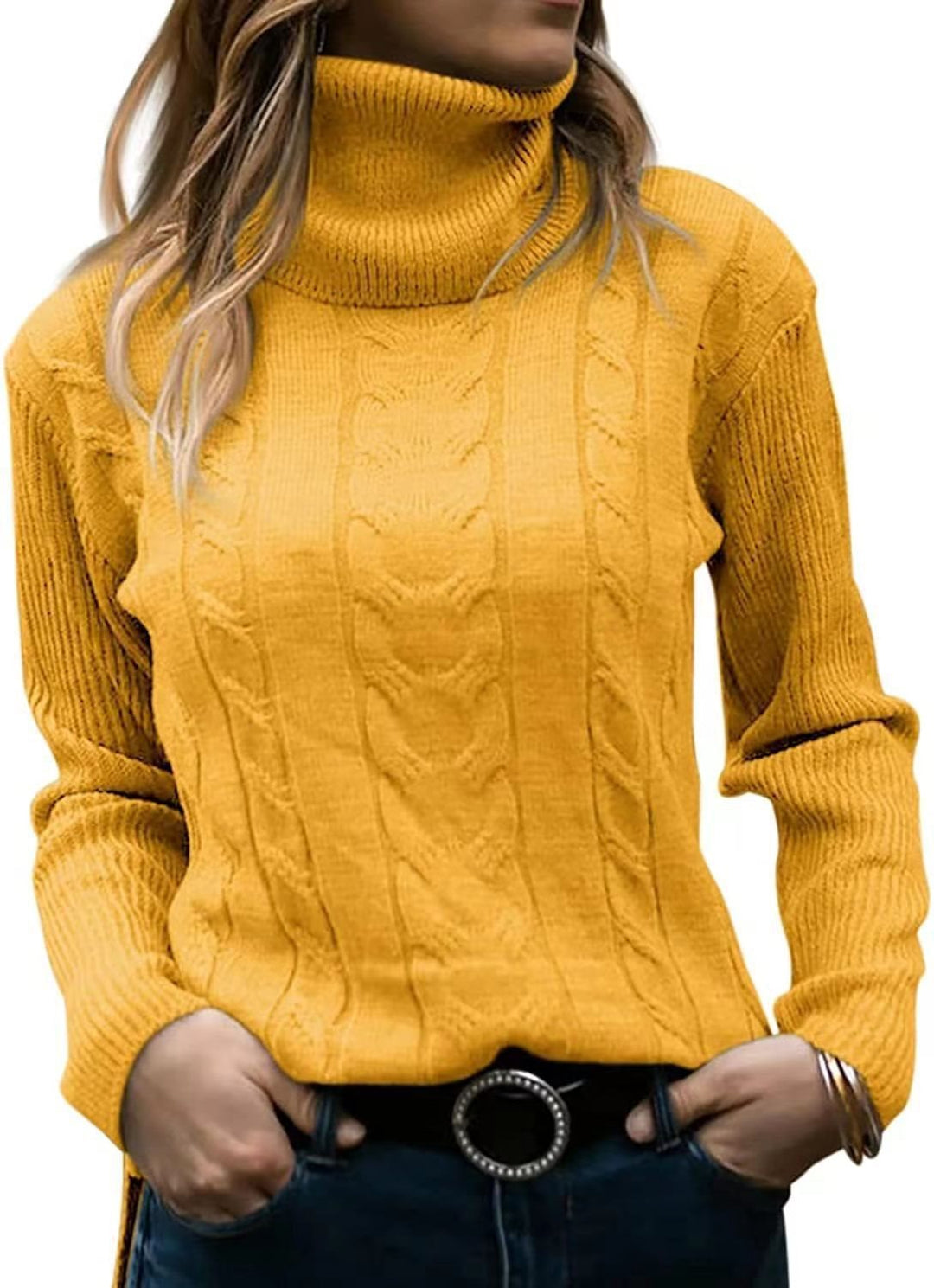 Knit sweater for women with high collar and relief pattern with braids Lune London
