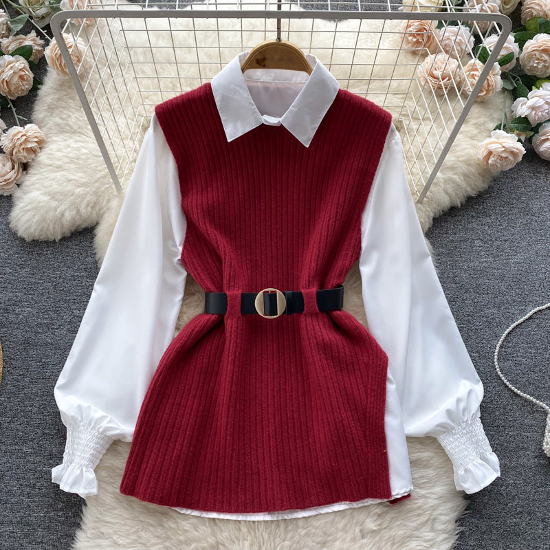 Fashion knitted cardigan for women with an elegant shirt underneath Lune London