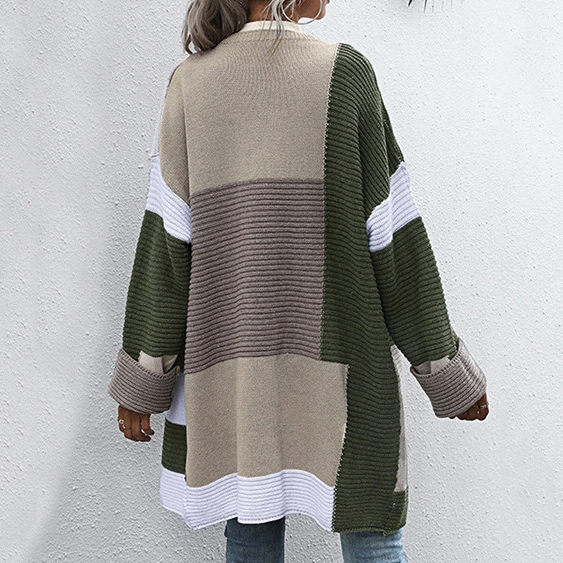 Ladies long sleeve cardigan with trendy block design and relaxed fit Lune London