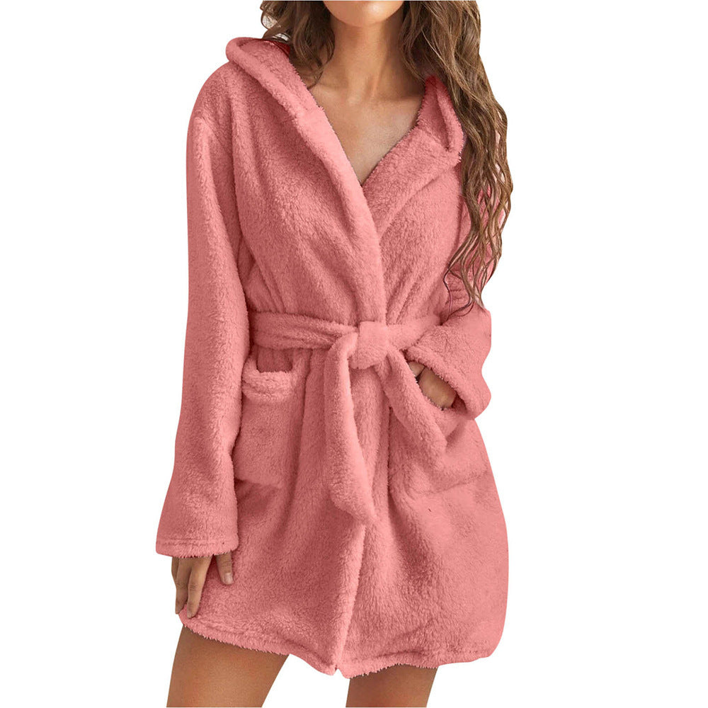 Lady Fleece Robe with Hood and Pockets Lune London
