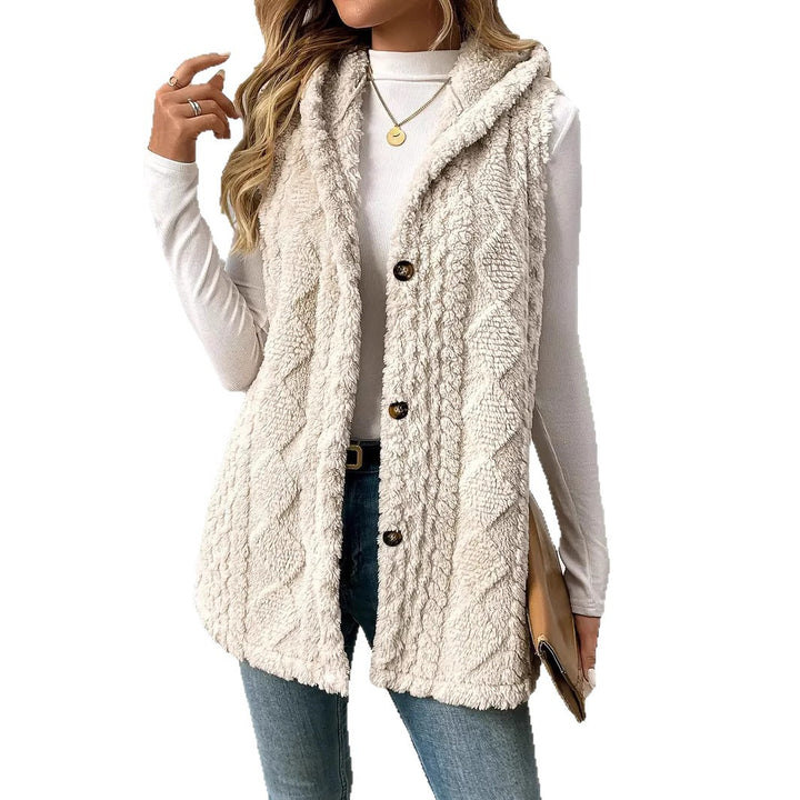 Fleece vest for women with hood and button closure Lune London