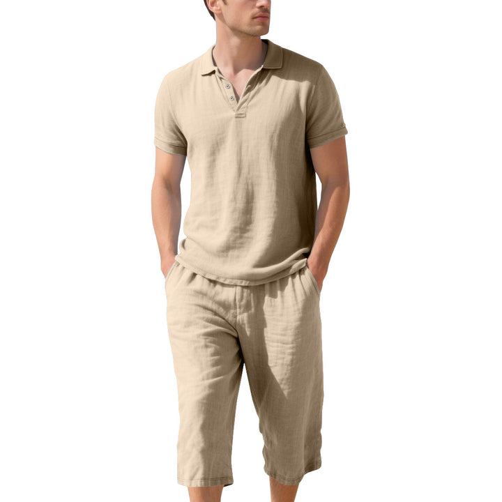 Casual short-sleeve polo shirt for men with elastic linen shorts Lune London