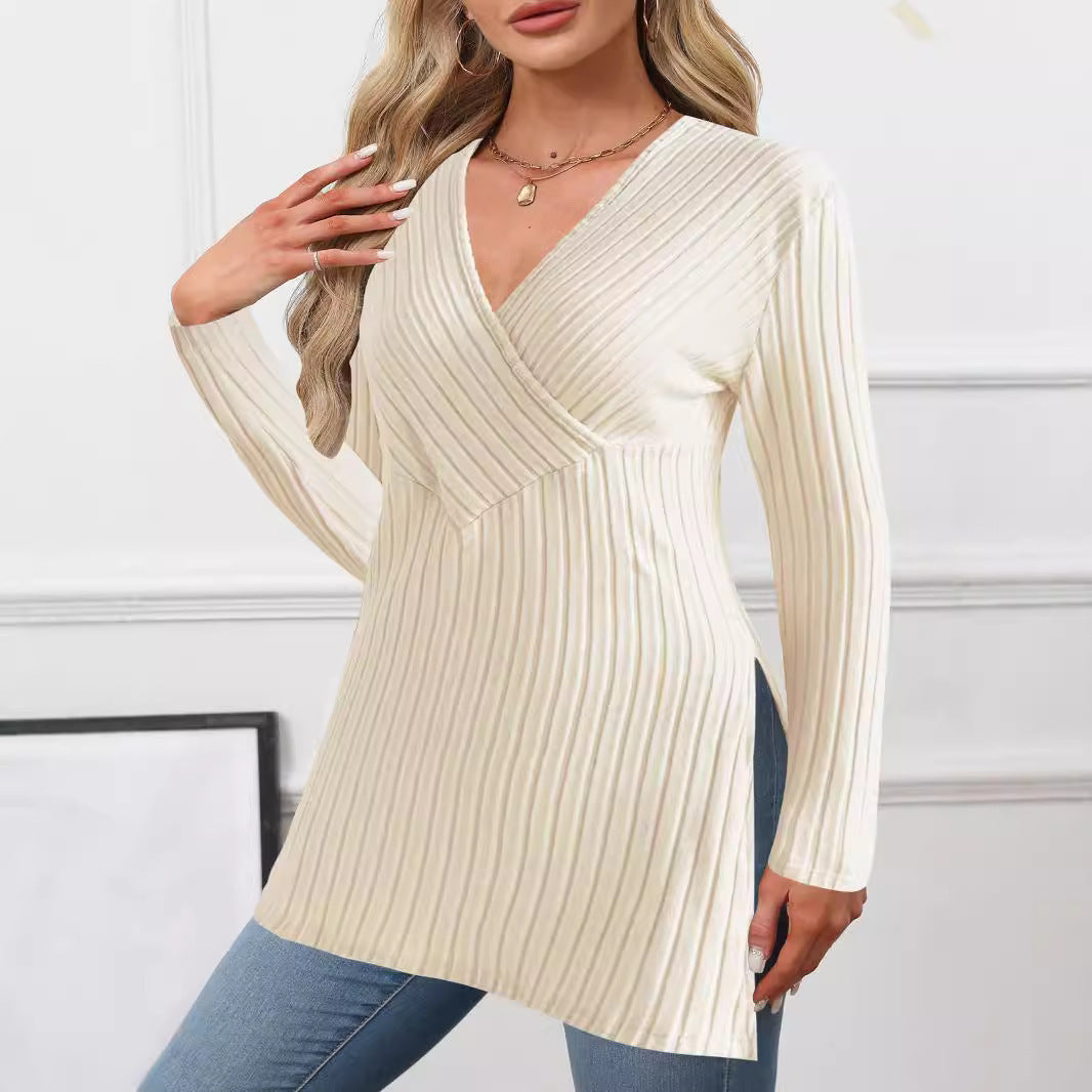 Women long sweater with modern wrap design and elegant ribbed structure Lune London