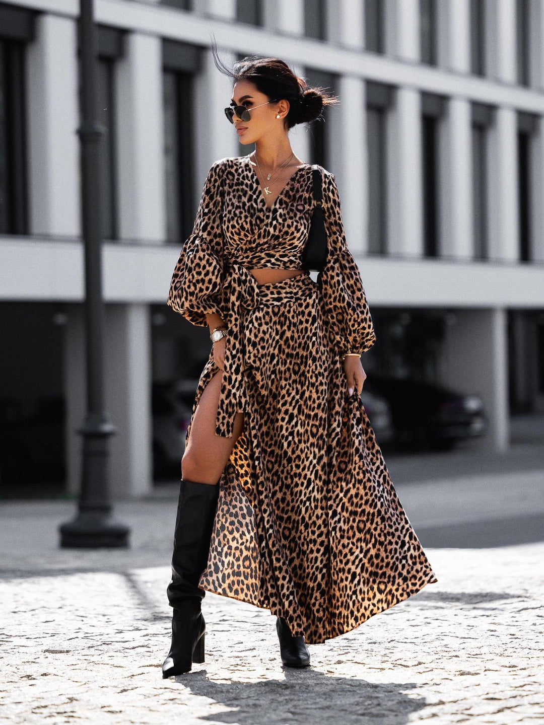 Maxi wrap dress for women with fixed waist belt and refined ruffled sleeves Lune London