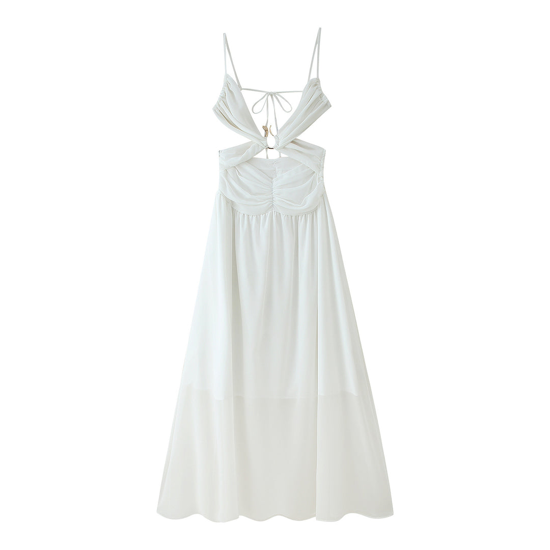 Maxi dress for women with a playful ruffle design and an elegant opening at the back Lune London