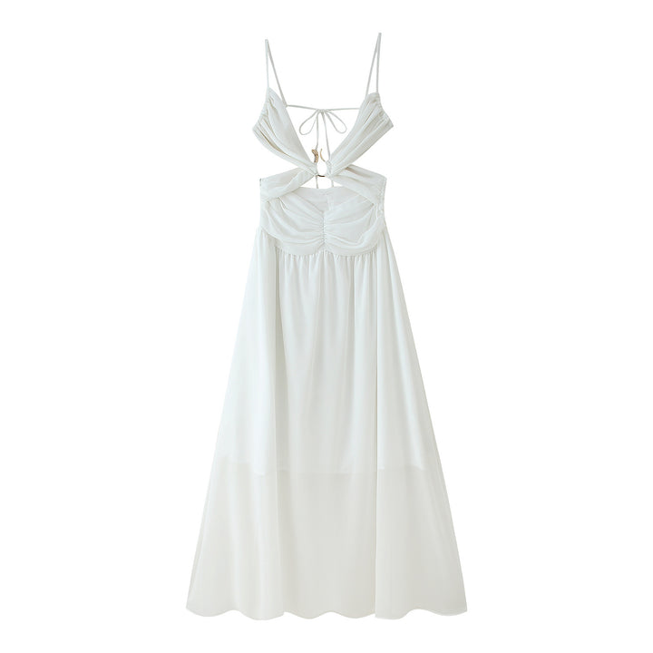 Maxi dress for women with a playful ruffle design and an elegant opening at the back Lune London