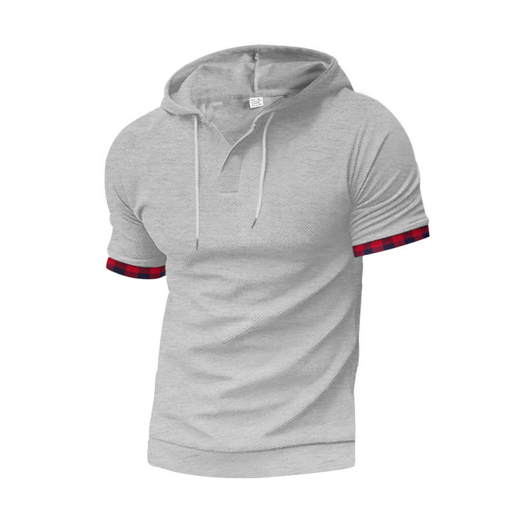 Short sleeve sporty shirt for men with hood and checkered details Lune London