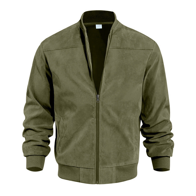 Urban bomber jacket for men in soft faux leather with elastic cuffs and zipped side pockets Lune London