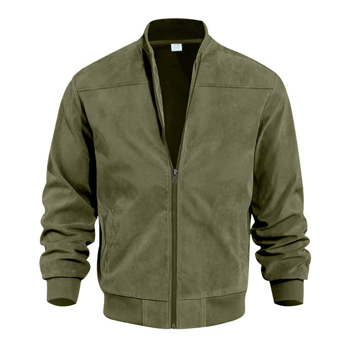 Urban bomber jacket for men in soft faux leather with elastic cuffs and zipped side pockets Lune London