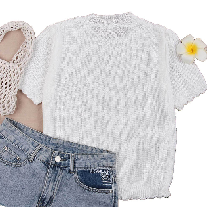Top en tricot pour femmes avec une structure en dentelle aérée et des manches courtes Chic & Stil