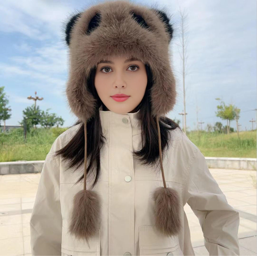 Ladies Plush Panda Beanie with Trendy Ears Lune London