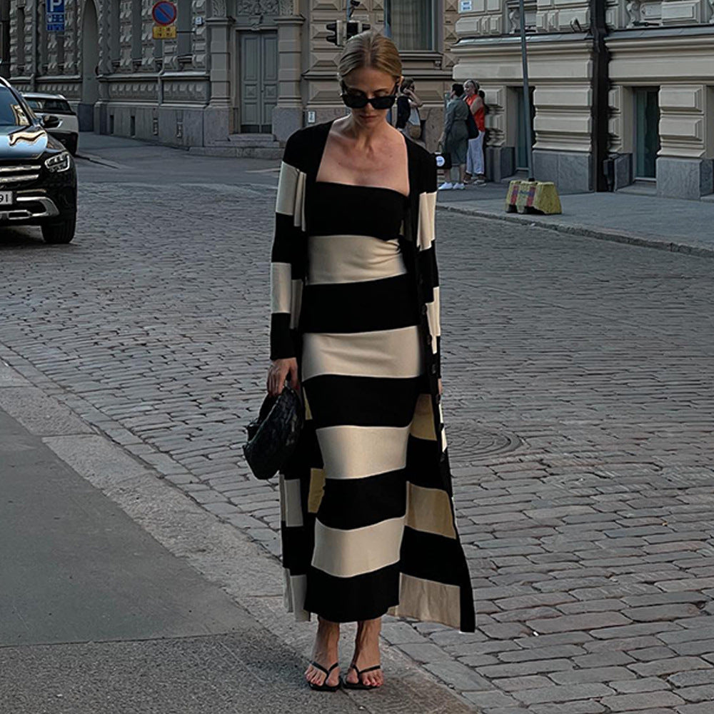 Lune London Striped Pattern Strapless Maxi Dress for Women