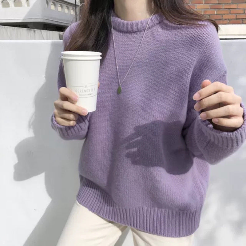 Pull en tricot confortable pour femmes en coton de haute qualité avec col rond