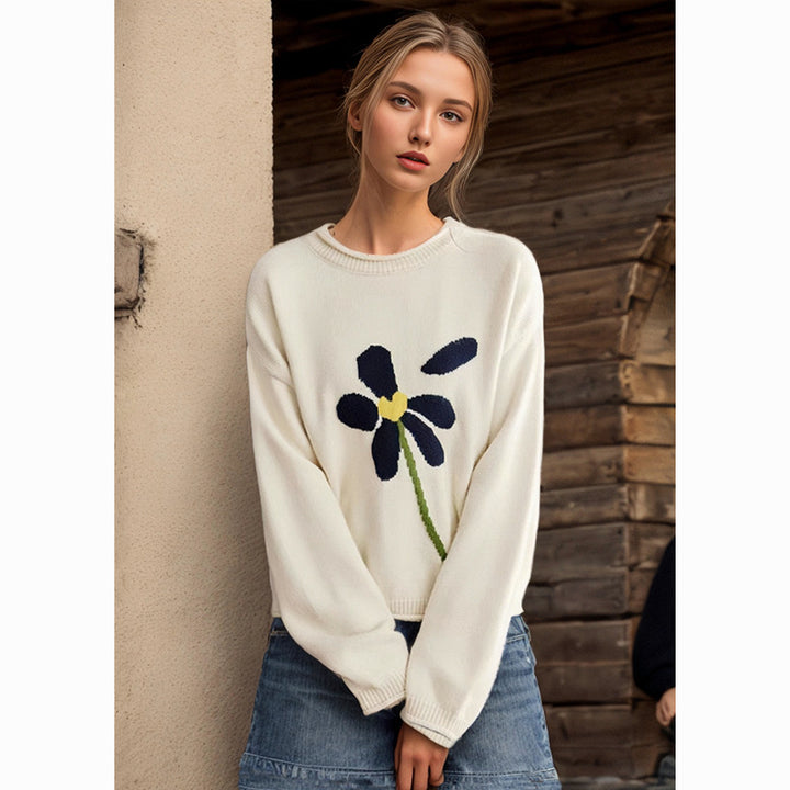 Knit sweater for women with floral pattern Lune London