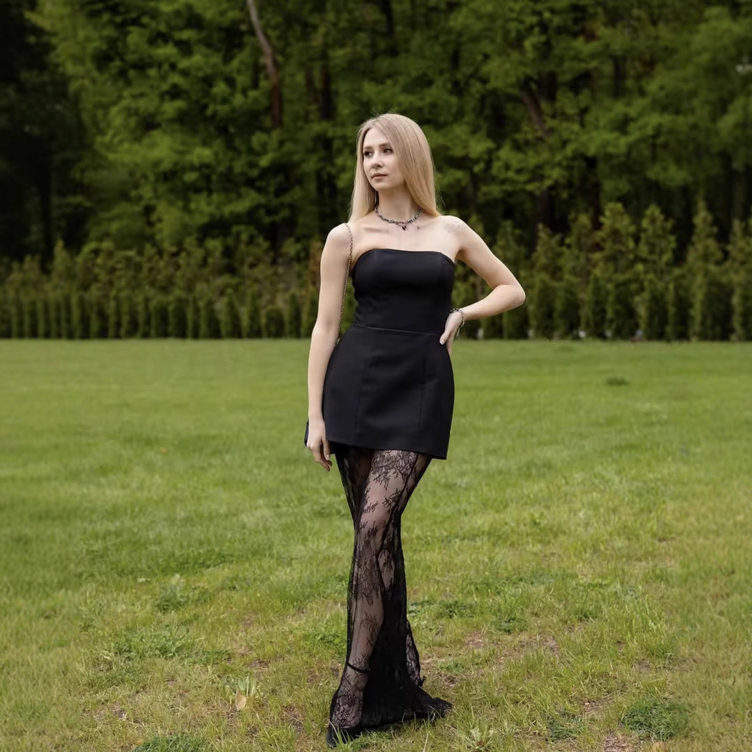 Lune London short tank top set for women and long lace skirt